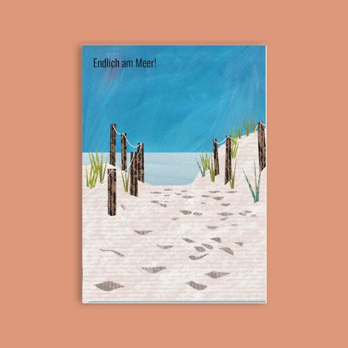 Postkarte Holzschliffpappe - Meer - Weg zum Meer