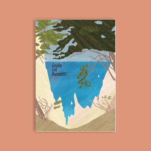 Postkarte Holzschliffpappe - Meer - Kreidefelsen
