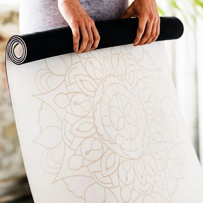 Yoga mat natural rubber - white mandala