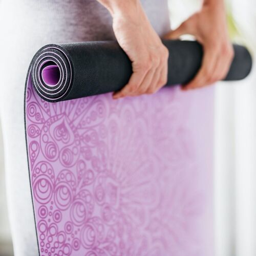 Yoga mat natural rubber - purple mandala