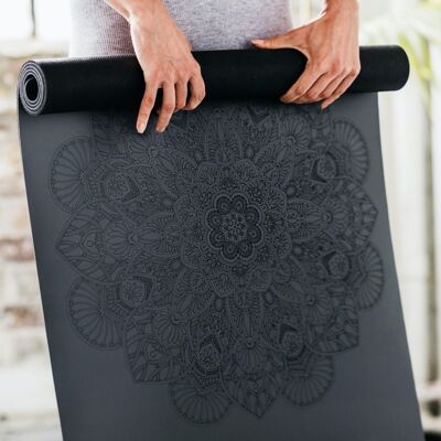 Yoga mat natural rubber - grey mandala