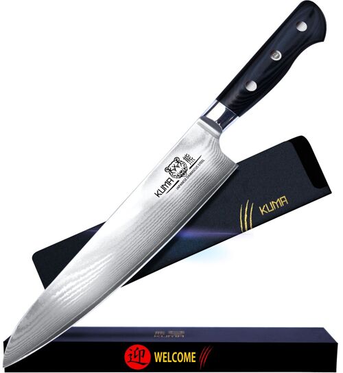 KUMA Japanese Damascus Steel Chef's Knife (8 Inch Blade)