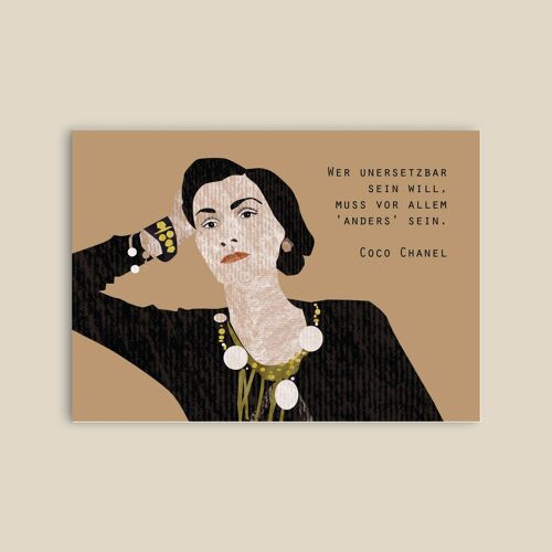 Postkarte Holzschliffpappe - Damen - Coco Chanel