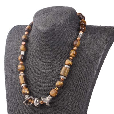 Halskette Tigers Eye Natural Gemstone with Silver accents 15—18mm / 54cm