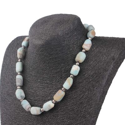 Halskette Amazonite Stone Matt with Silver accents 18mm / 48cm