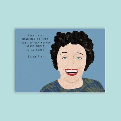 Postkarte Holzschliffpappe - Damen - Edith Piaf