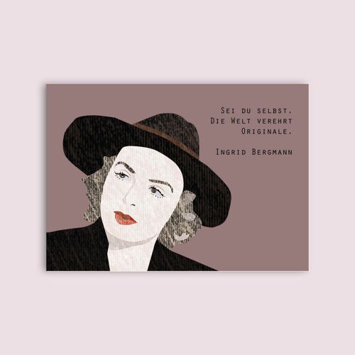 Postkarte Holzschliffpappe - Damen - Ingrid Bergmann