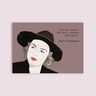 Cartolina in cartone di pasta di legno - Signore - Ingrid Bergmann