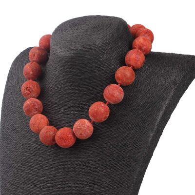 Halskette Round Bead Red sponge coral natural gem stone 20mm / 46cm