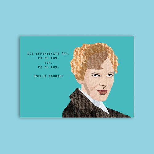 Postkarte Holzschliffpappe - Damen - Amelia Earhart