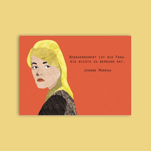 Postkarte Holzschliffpappe - Damen - Jeanne Moreau