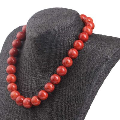 Halskette Round Bead Red sponge coral natural gem stone 15mm / 47cm