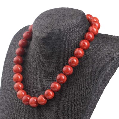 Halskette Round Bead Red sponge coral natural gem stone 15mm / 47cm