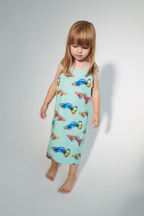 Kids Tank Dress - Betta Fish - mint