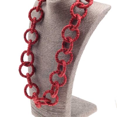 Halskette Nappa Leather Wrapped Chain / 44mm , Red / Ring / 92cm