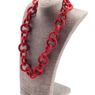 Halskette Nappa Leather Wrapped Chain / 35mm ,  Red Matt / Ring / 80cm
