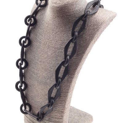 Halskette Rochenleder Leder  Chain 31 / 65mm ,  Black Shiny / Ring / Eye shape / 102cm