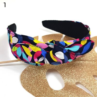 Pop black and multicolor foliage knot headband