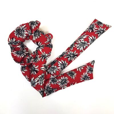 Red sunflower ribbon scrunchie