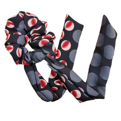 Big black and red polka dot ribbon scrunchie