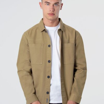 Stone Cotton Twill Overshirt