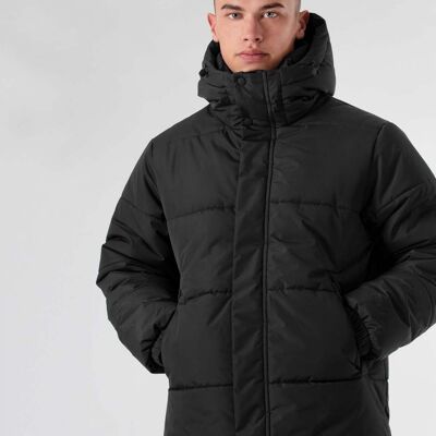 Black Hooded Showerproof Long Padded Coat