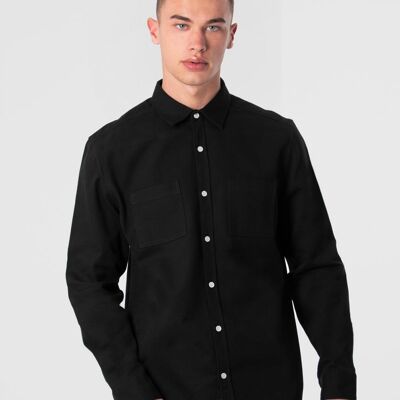 Black Cotton Twill Long Sleeve Shirt