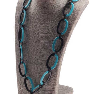 Halskette Wasserbüffel Chain 50x30mm Black shiny w / Sky Blue resin / Oval w1/ ring / 115cm