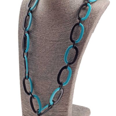 Halskette Wasserbüffel Chain 50x30mm Black shiny w / Sky Blue resin / Oval w/ ring / 115cm