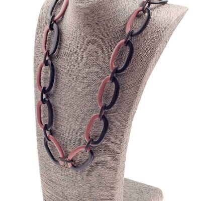 Halskette Wasserbüffel Chain 50x30mm Black shiny w / Old rose resin / Oval w/ ring / 115cm