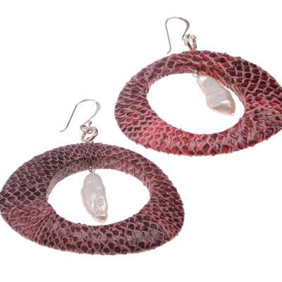 Wasserschlange Leder Ohrringe,925 Sterling Silver,Pink texture,Irregular Ring 56x68mm