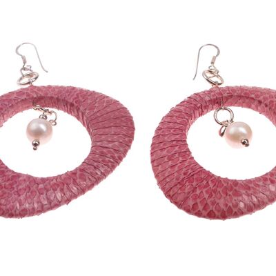 Wasserschlange Leder Ohrringe,925 Sterling Silver,Pink,Irregular Ring 56x68mm