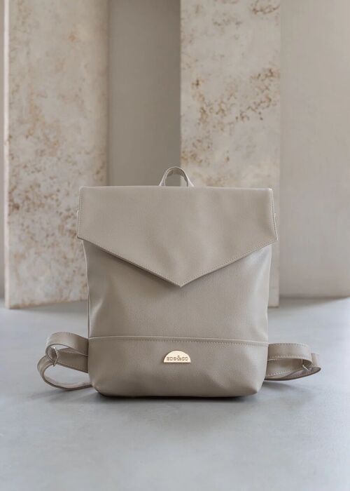 LENA Stone (Beige) Vegan-Leather Minimalist Backpack
