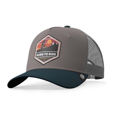 Trucker Cap Born to Ride Grau The Indian Face für Damen und Herren