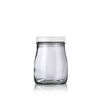 Pot à yaourt en verre - Patachon 174 ml + couvercle souple PE blanc avec bague inviolabilité 5