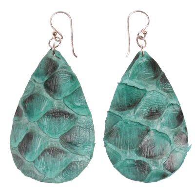 Python Leder Ohrringe,925 Sterling Silver,Green,Teardrop 53x3mm