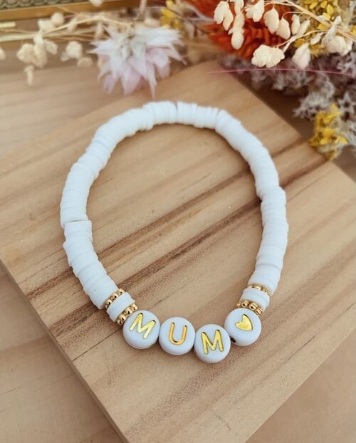 Bracelet perles heishi blanches - Message