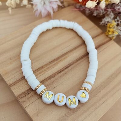 Bracelet perles heishi blanches - Message