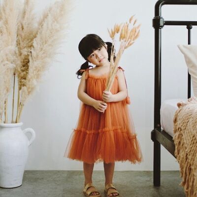 Talia Dress - Terracotta Tulle Dress - 100% Cotton