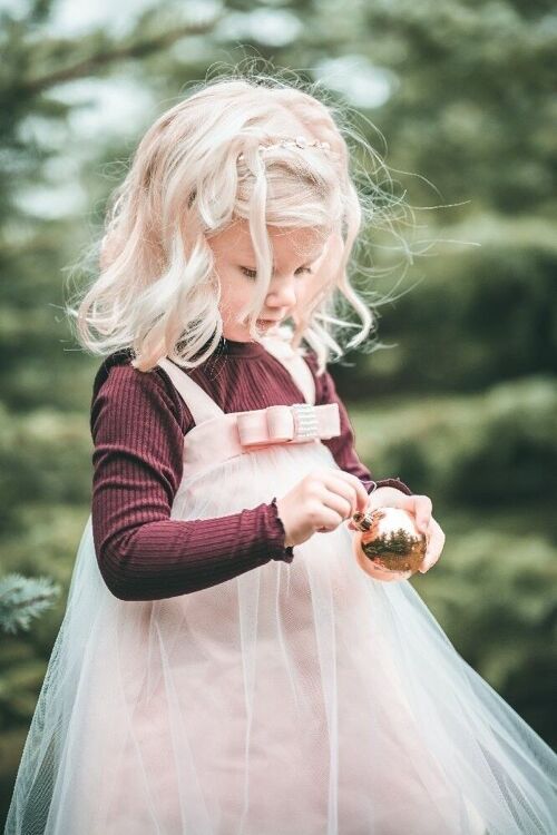 Mallory Dress - Pinafore Tulle Dress with Pearled Ribbon - 100% Cotton