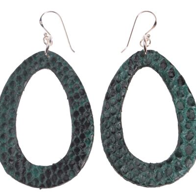 Python Leder Ohrringe,925 Sterling Silver,Green Shiny,Teardrop 65mm