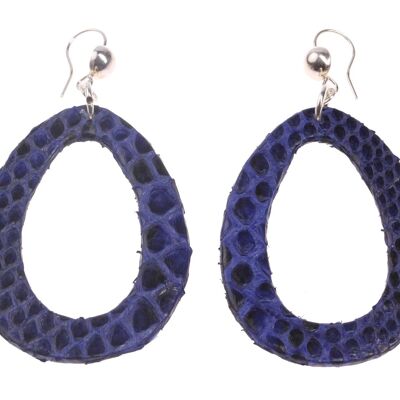 Python Leder Ohrringe,925 Sterling Silver,Blue Shiny,Teardrop 65mm