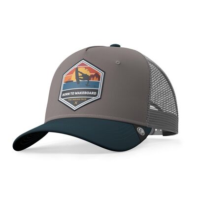 Born to Wakeboard Trucker Cap Gray The Indian Face for men and women