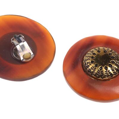 Brown Horn Ohrringe with metall gold plated,Flat Round 47mm