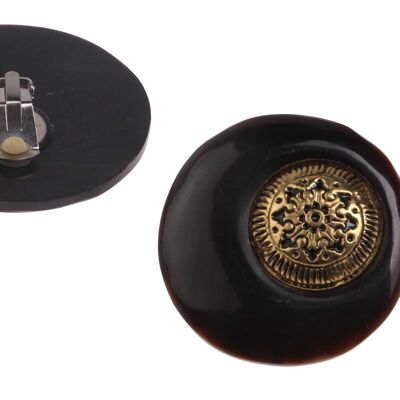 Black Horn Ohrringe with metall gold plated,Flat Round 47mm