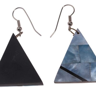 Ohrringe gefertigt aus Muschel Pyramid Design,Blue 36mm