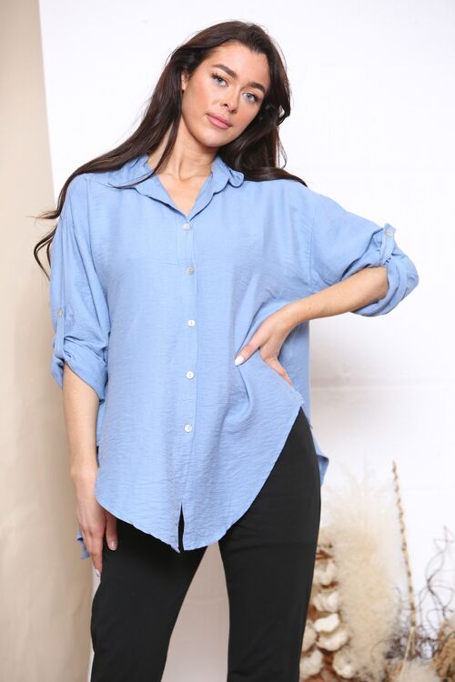 Blue rolled sleeve blouse