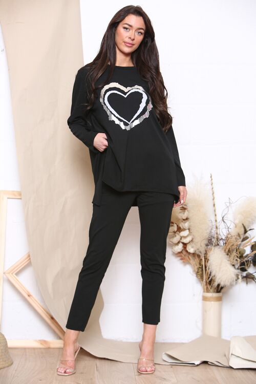 Black heart design long sleeve loungewear set