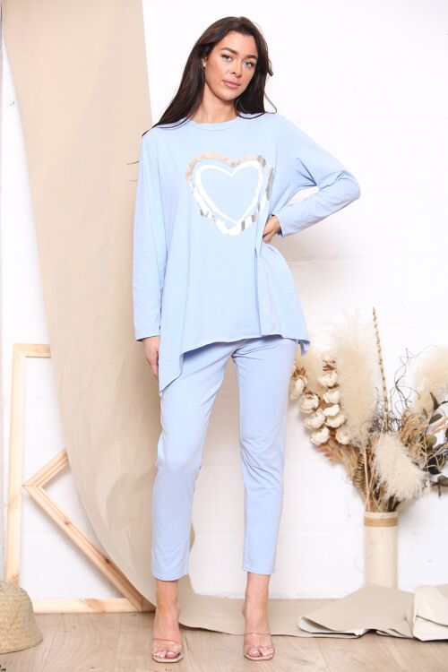 Blue heart design long sleeve loungewear set