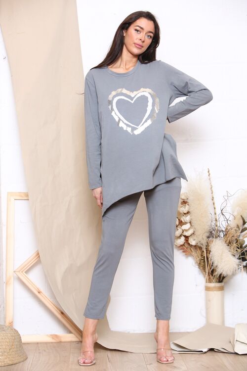 Grey heart design long sleeve loungewear set